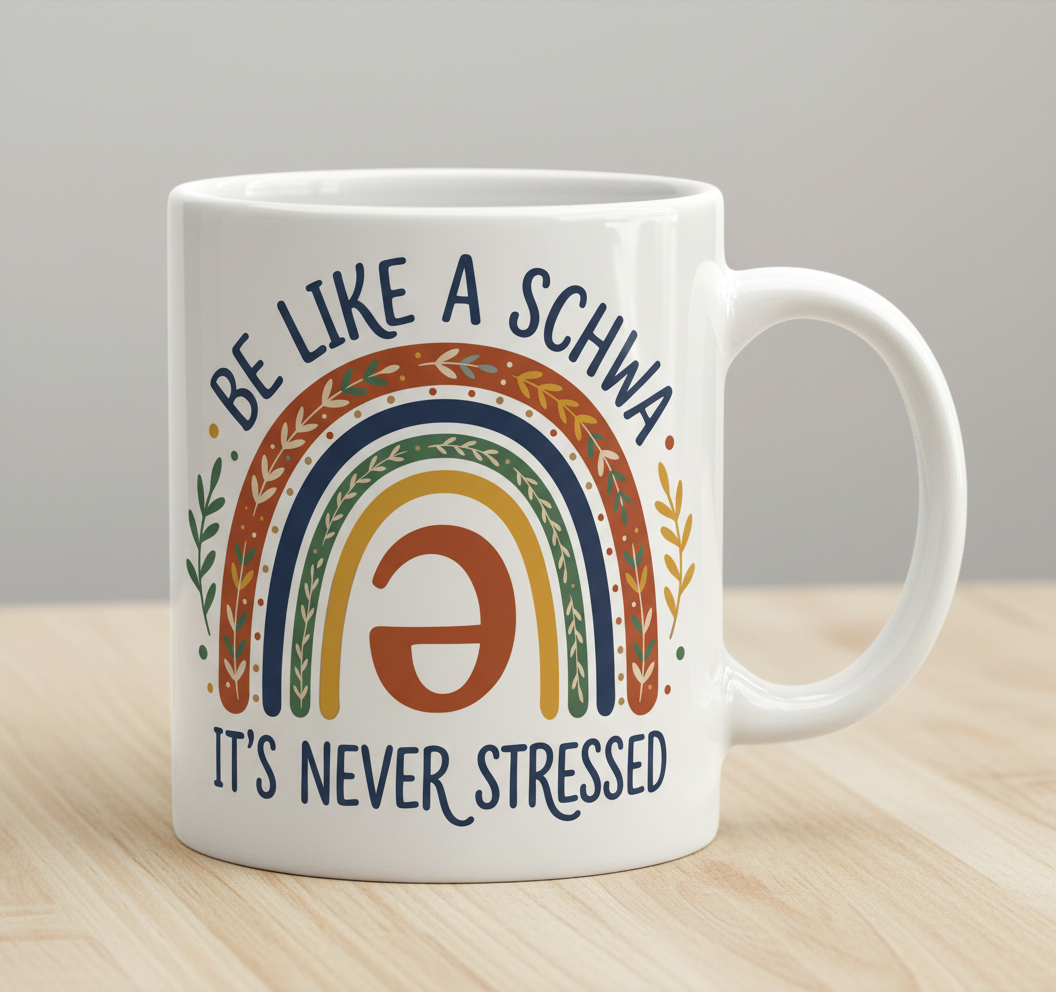 Be Like A Schwa It's Never Stressed Linguistics Humor White Mug - White