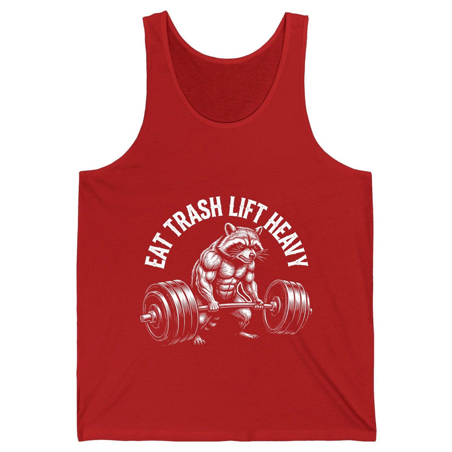 Eat Trash Lift Heavy raccoon Tank Top Red product mockup