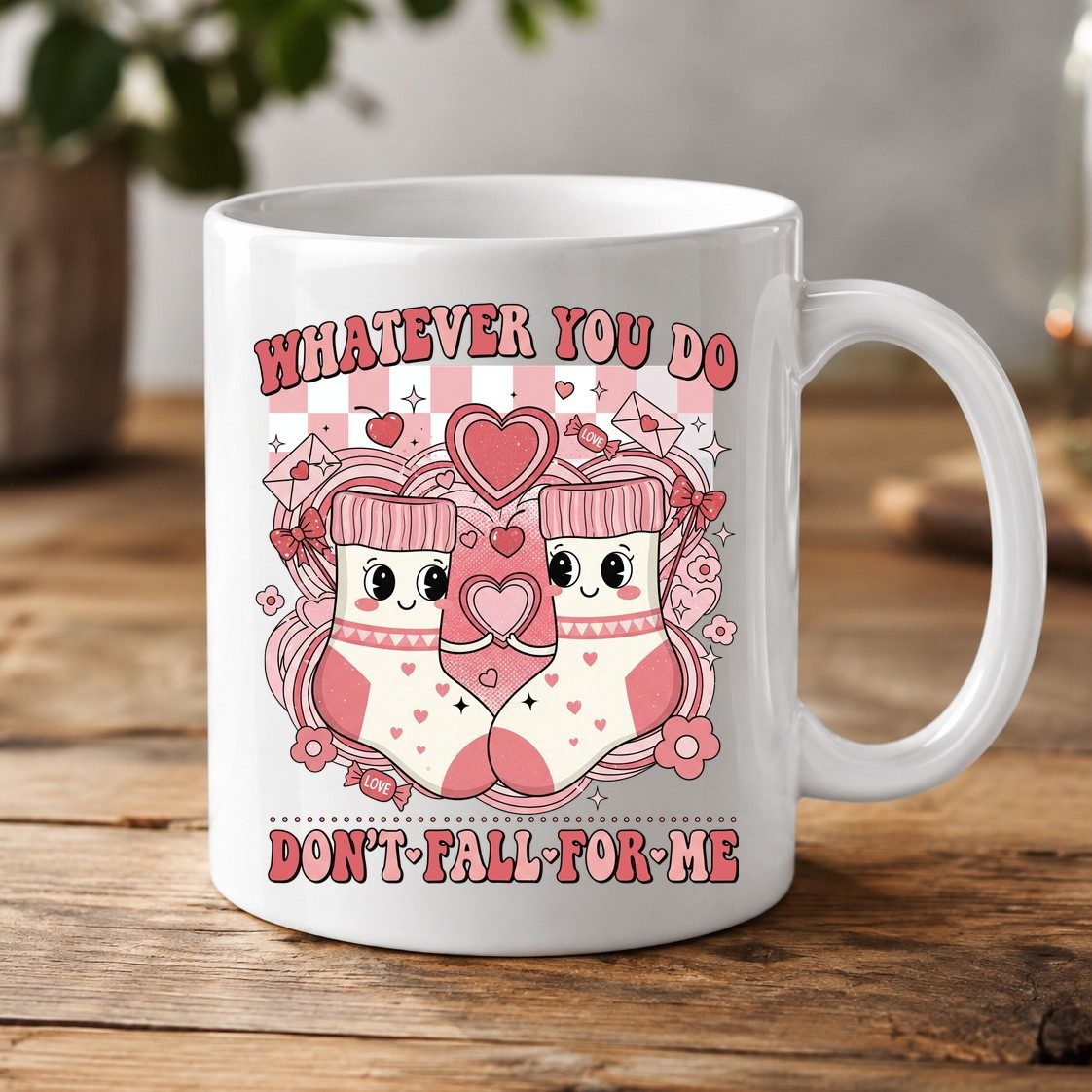 Whatever You Do Don't Fall for Me anti-Valentine's Day White Mug White product mockup