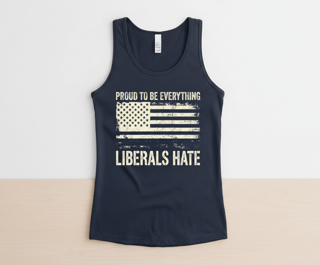 Proud To Be Everything Liberals Hate American Flag Tank Top - Navy