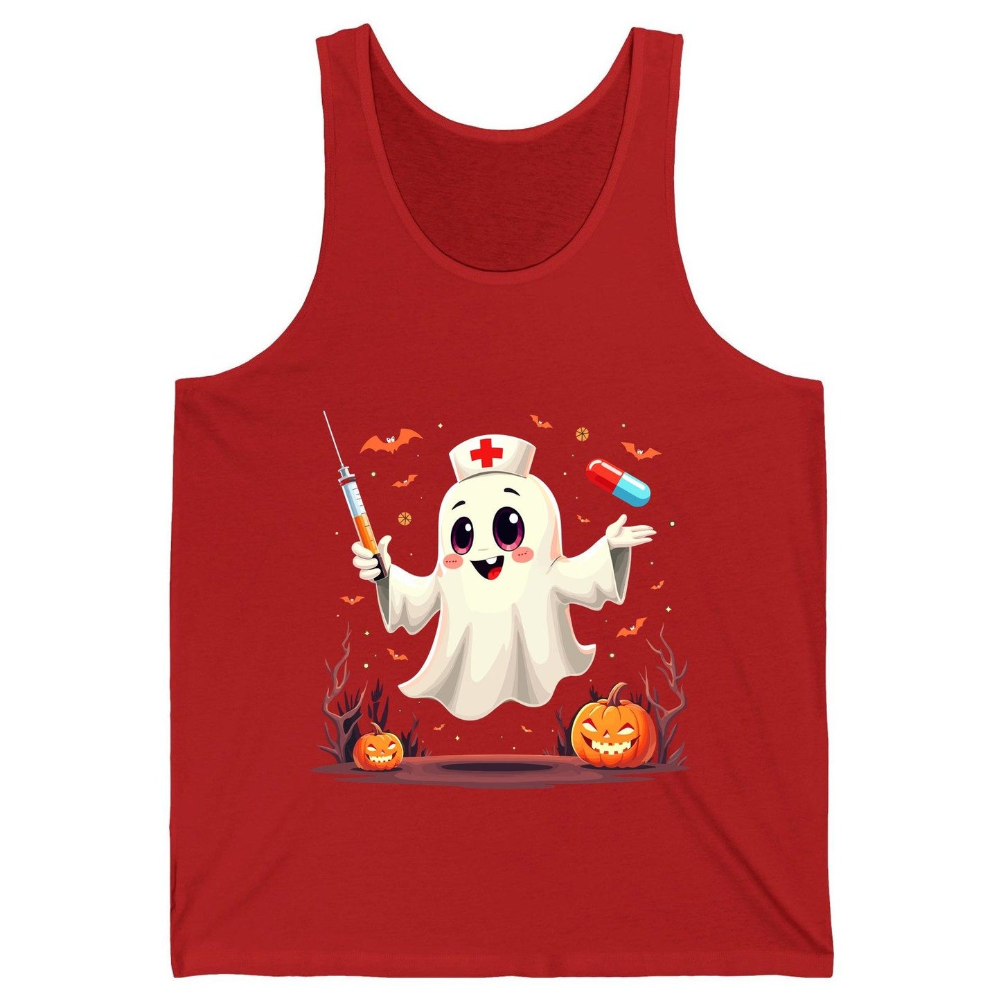 Cute Ghost Nurse Halloween ghost nurse Tank Top Red product mockup