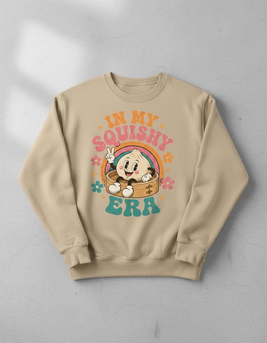 In My Squishy Era Funny Dumpling Sweatshirt - product mockup - Sand