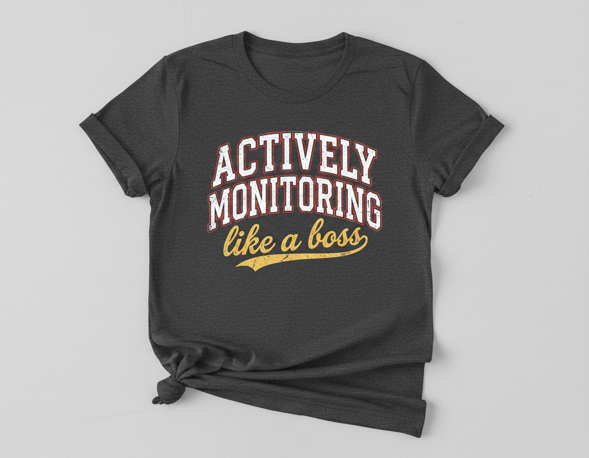 Actively Monitoring Like a Boss Funny Quote T-Shirt - Dark Heather