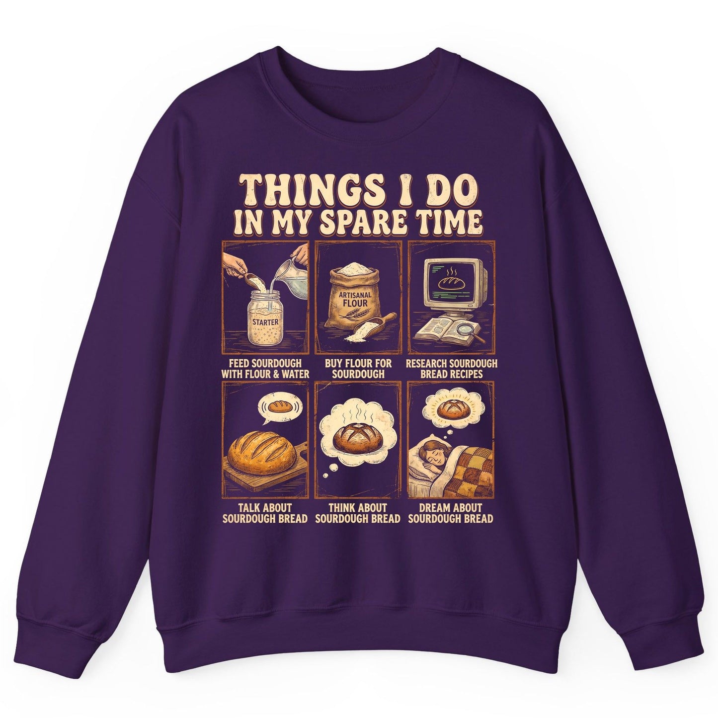 Things I Do in My Spare Time sourdough bread baking Sweatshirt Purple product mockup