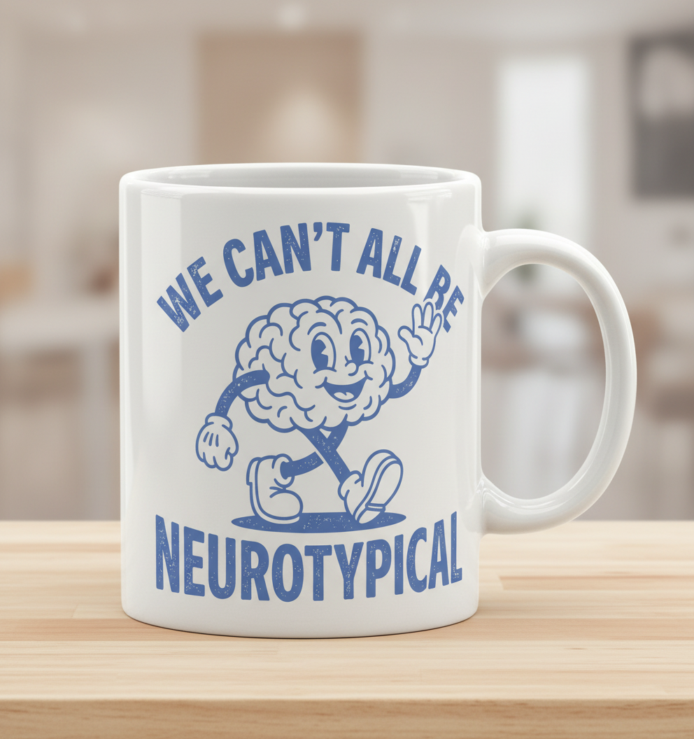 We Can't All Be Neurotypical Retro Cartoon Brain White Mug - White