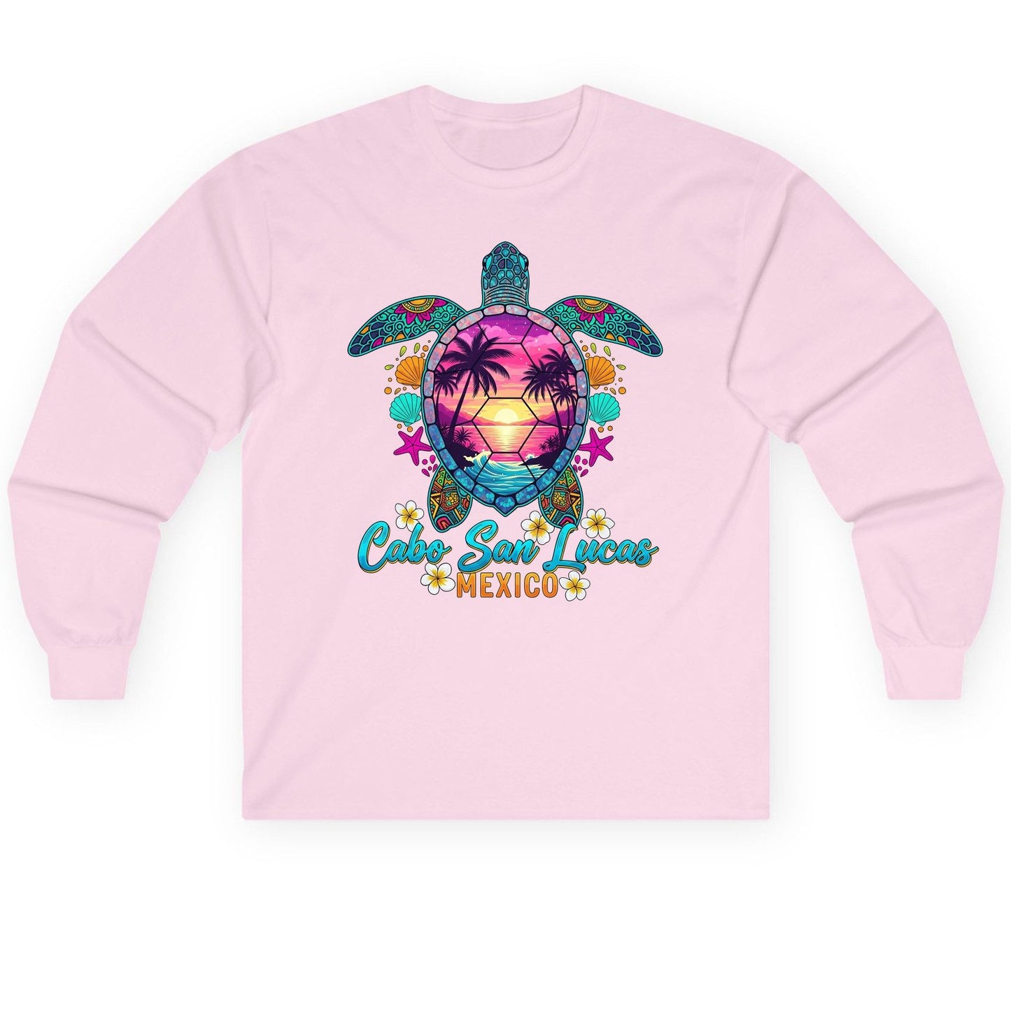 Cabo San Lucas Mexico sea turtle Long Sleeve Tee Light Pink product mockup
