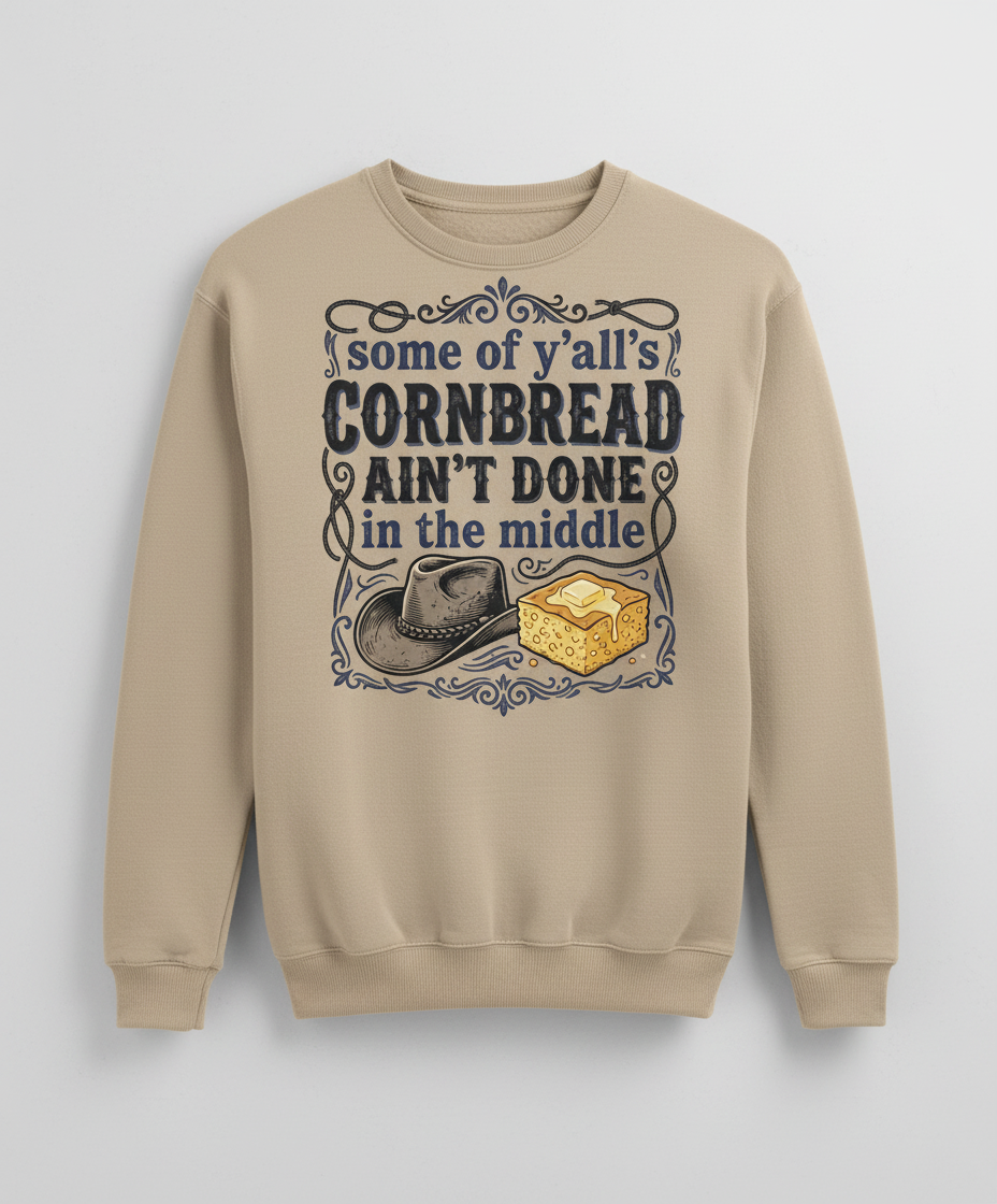 Cornbread Ain't Done In The Middle Funny Southern Quote Sweatshirt - Sand