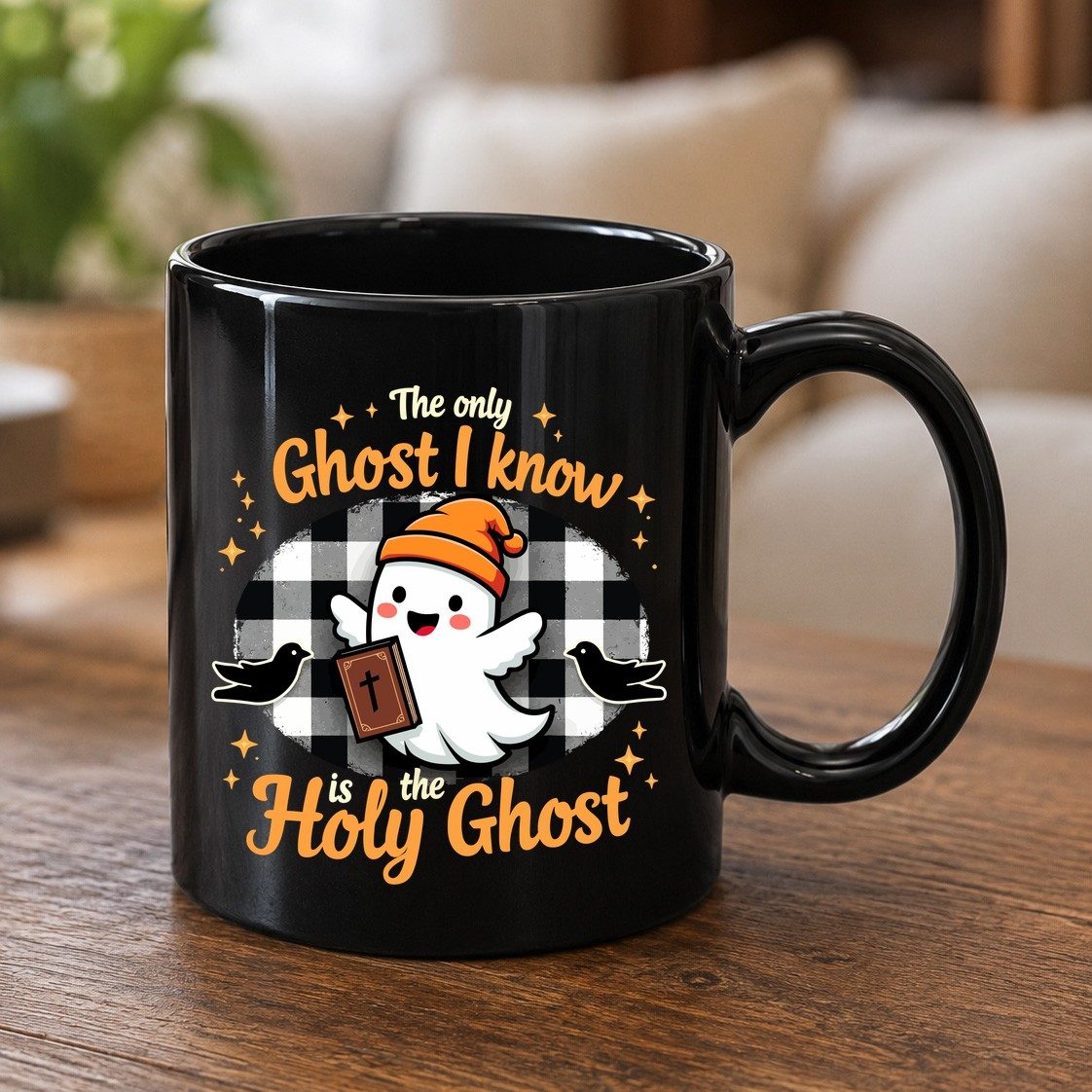 The Only Ghost I Know Is the Holy Ghost christian Halloween Black Mug Black product mockup