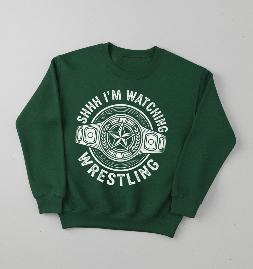 Shhh I'm Watching Wrestling Championship Belt Sweatshirt - Forest Green