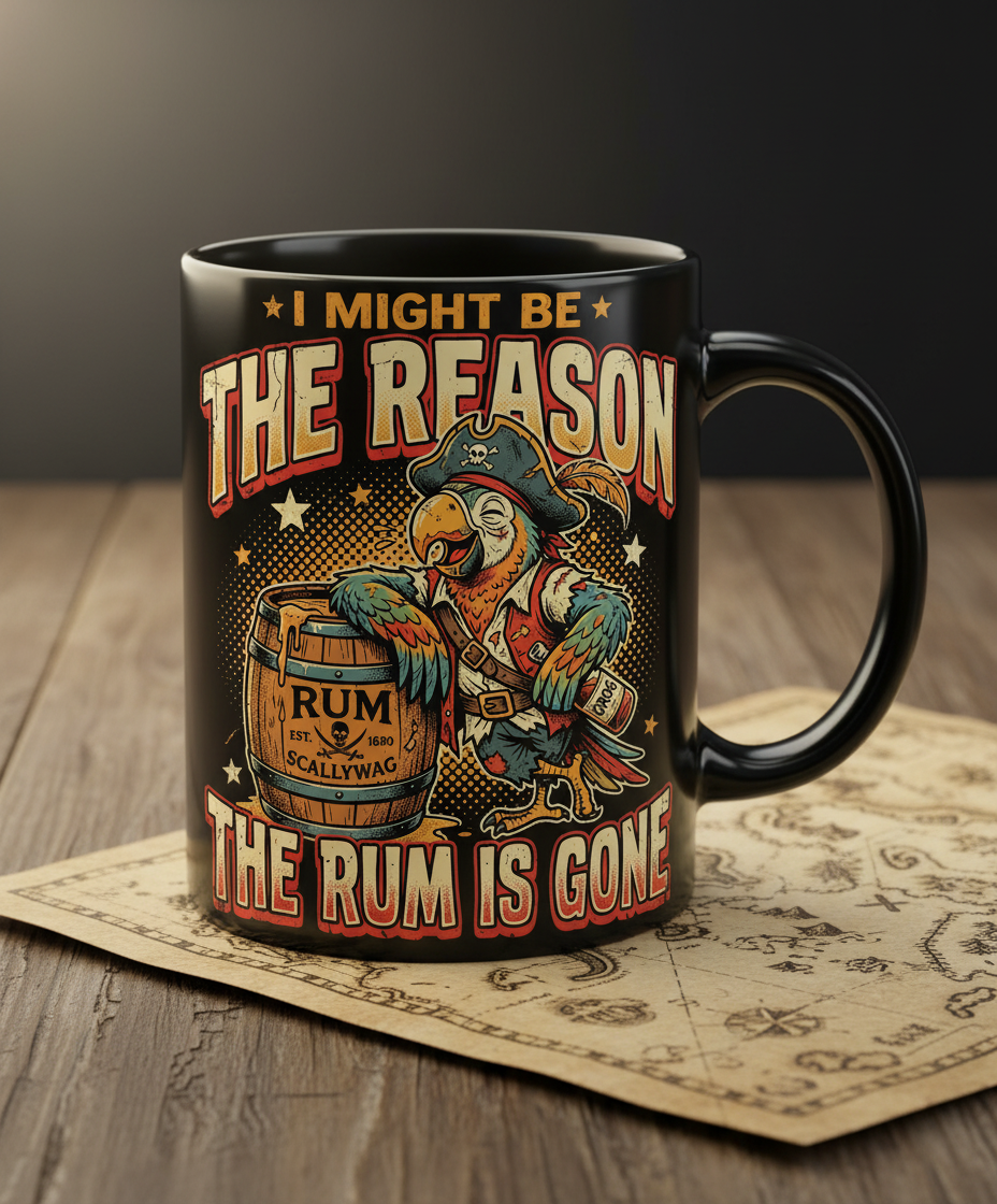 I Might Be The Reason The Rum Is Gone Pirate Parrot Black Mug - Black