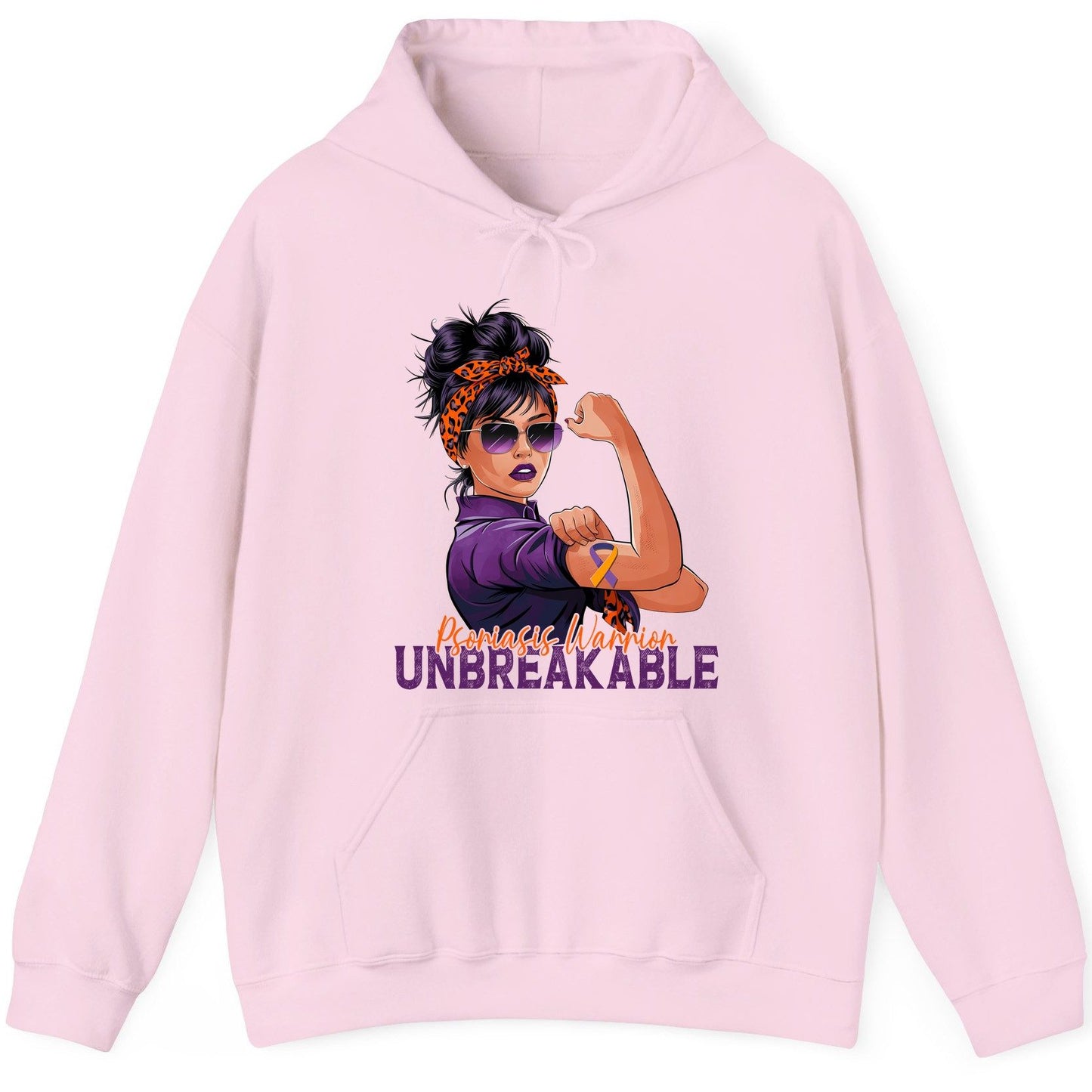 Psoriasis Warrior Unbreakable psoriasis awareness Hoodie Light Pink product mockup