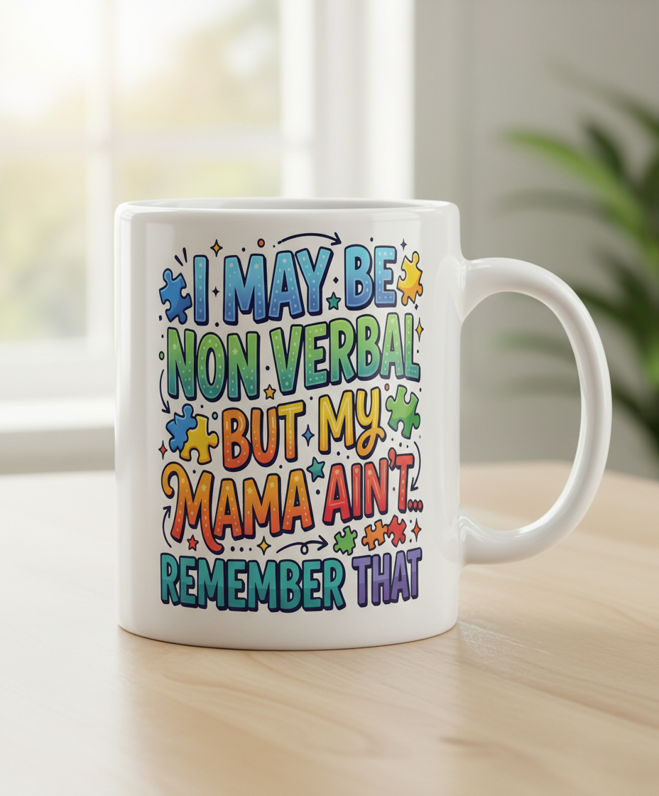 Non Verbal But My Mama Ain't Autism Awareness Quote White Mug - White