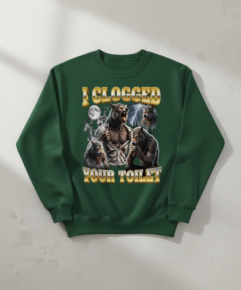I Clogged Your Toilet Werewolf Meme Sweatshirt - Forest Green