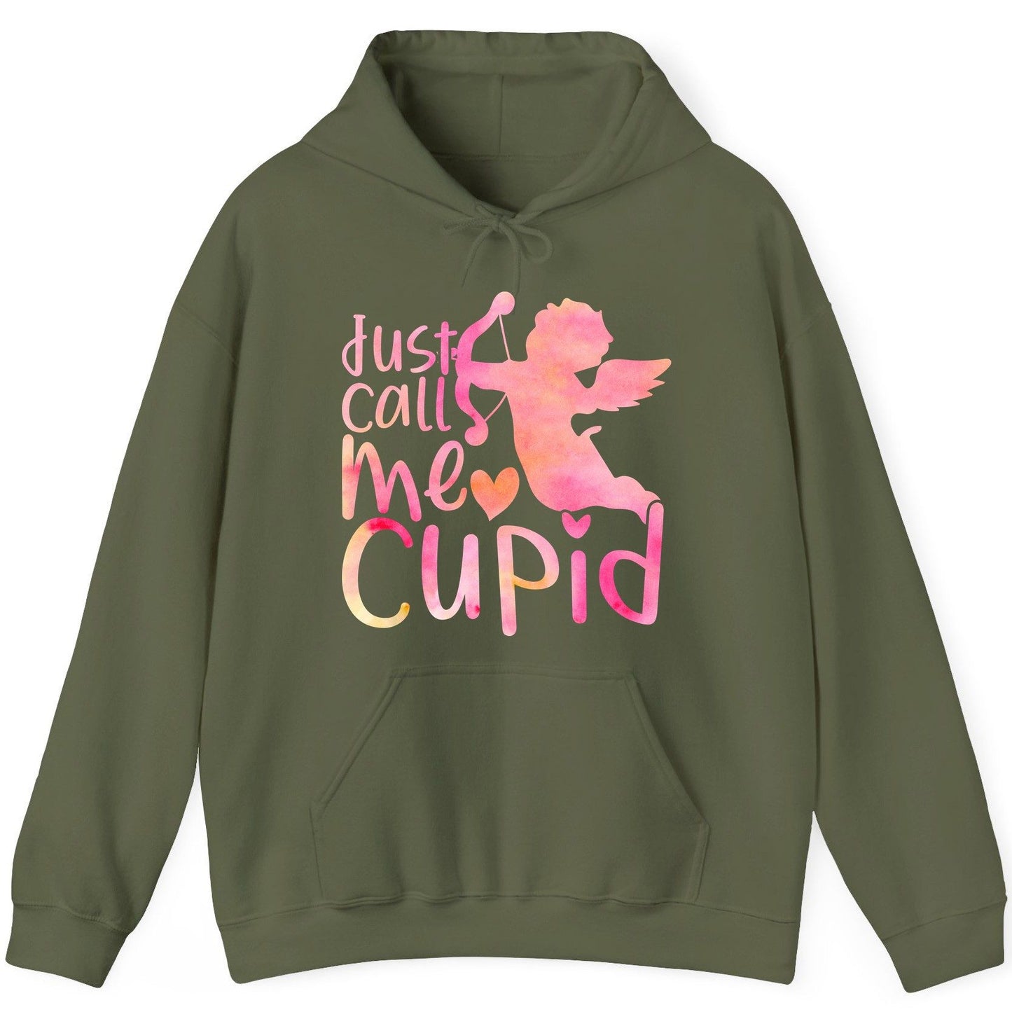 Just Call Me Cupid cupid Hoodie Military Green product mockup