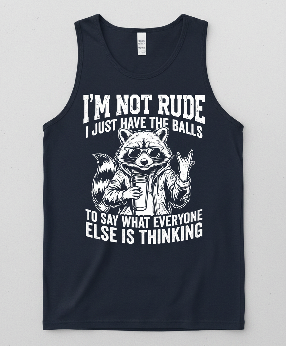Sassy Raccoon I'm Not Rude Funny Quote Tank Top - Navy