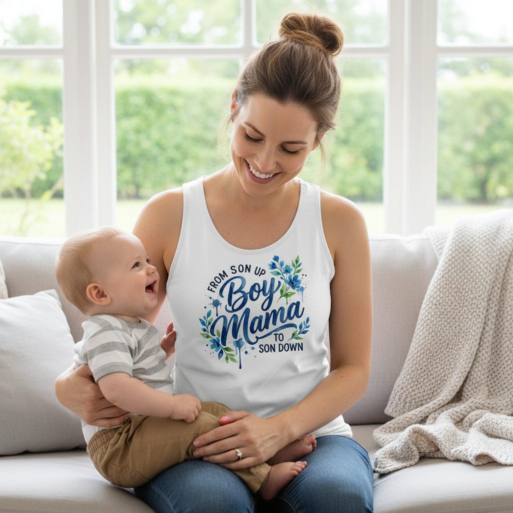 From Son Up Boy Mama to Son Down Moms Tank Top - lifestyle model mockup - White