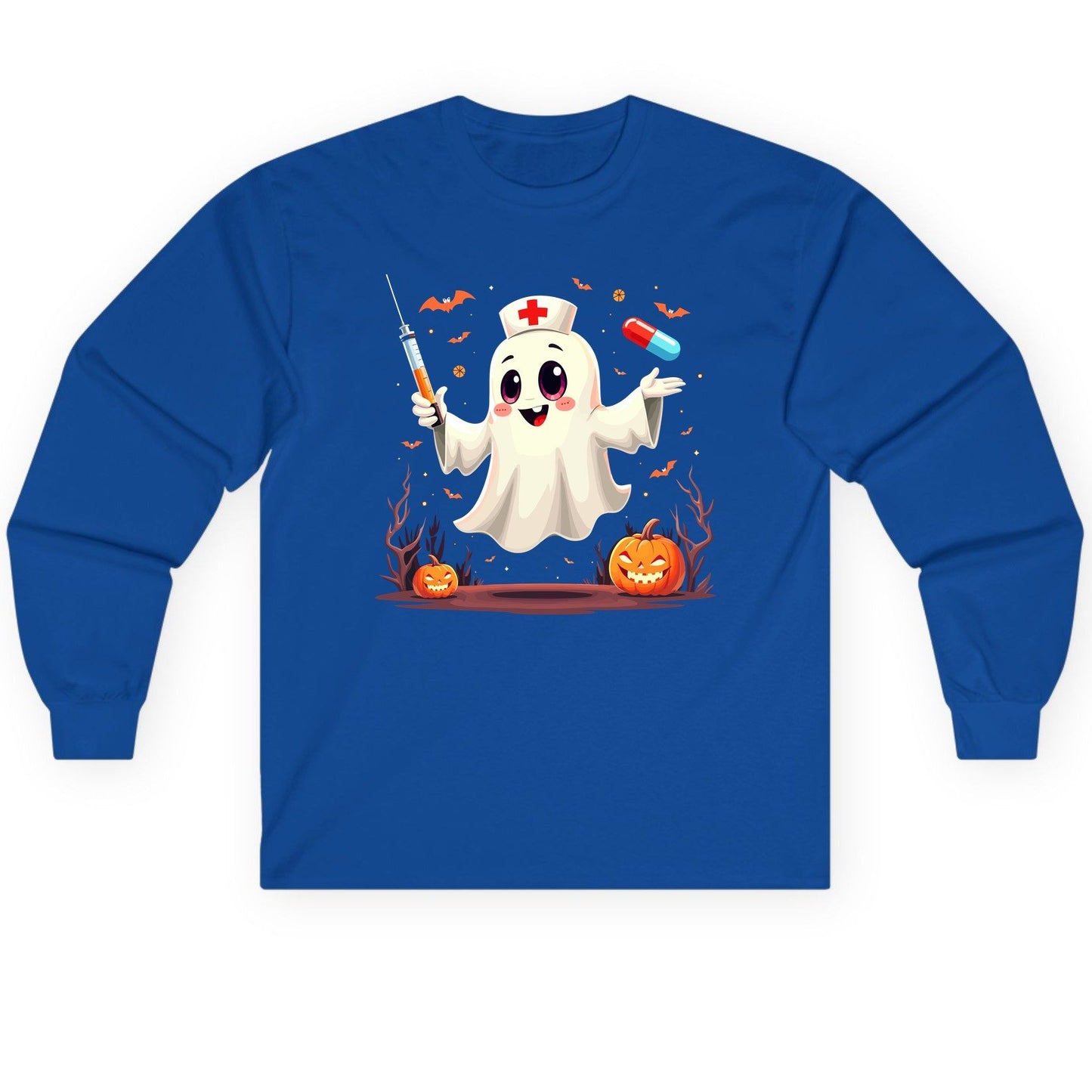 Cute Ghost Nurse Halloween ghost nurse Long Sleeve Tee Royal product mockup