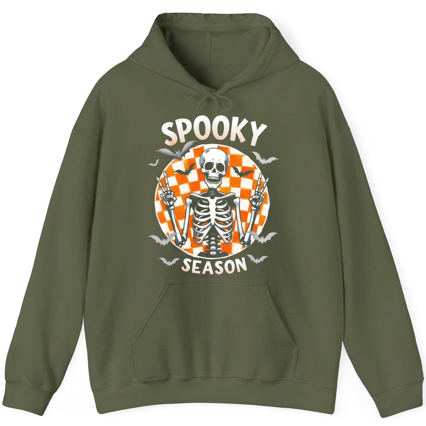 Spooky Season Halloween skeleton Hoodie Military Green product mockup