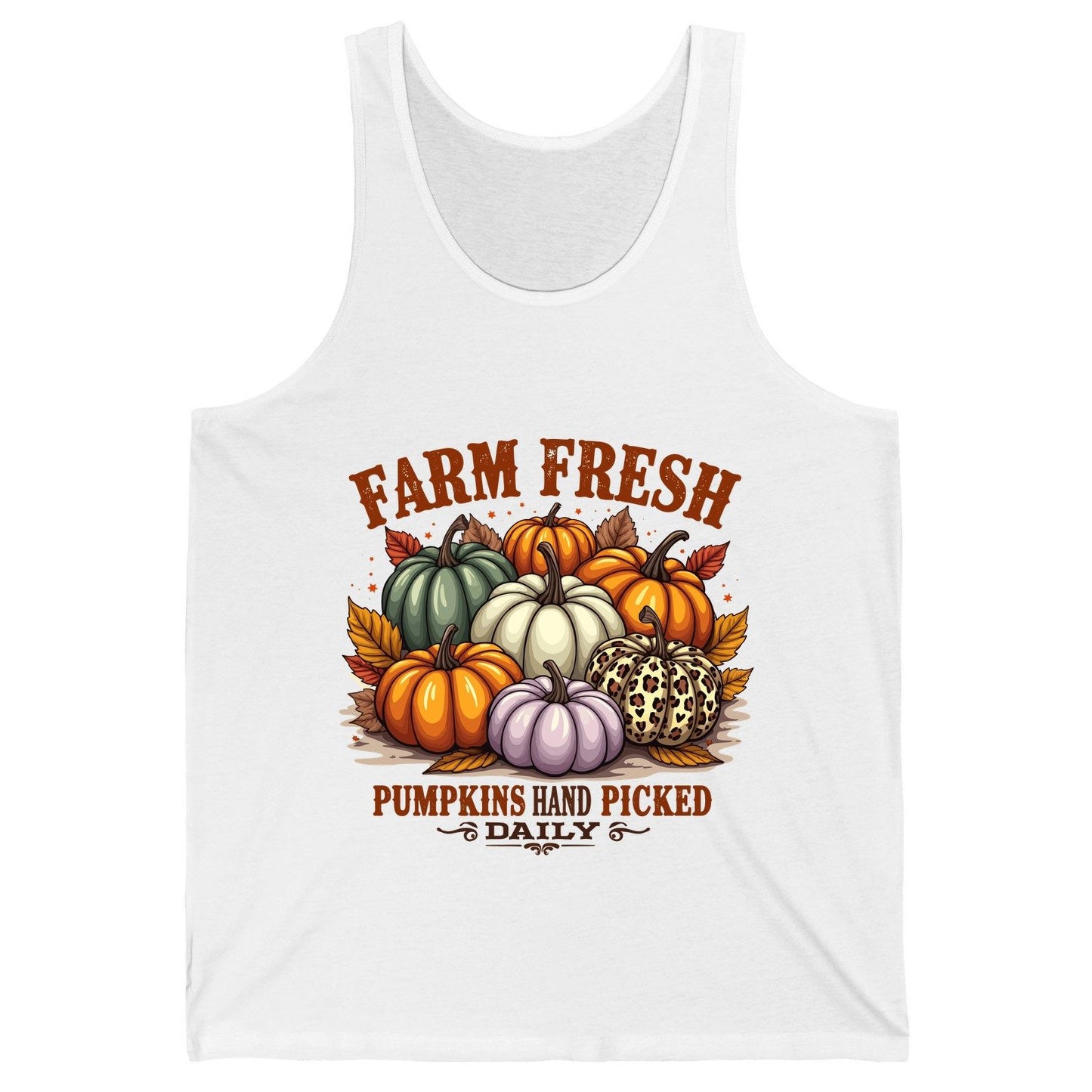 Farm Fresh Pumpkins Hand Picked Daily autumn pumpkins Tank Top White product mockup