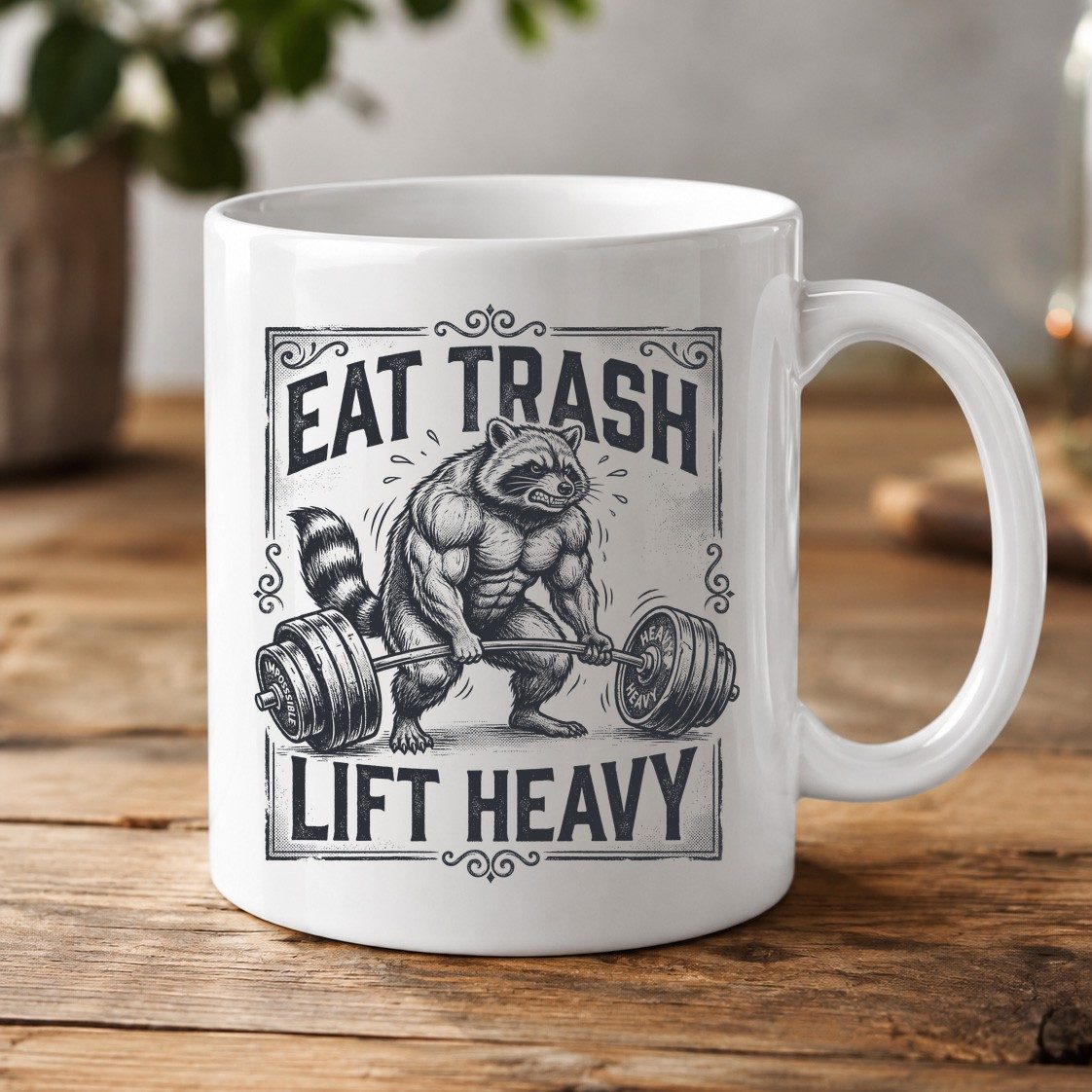 Eat Trash Lift Heavy raccoon White Mug White product mockup