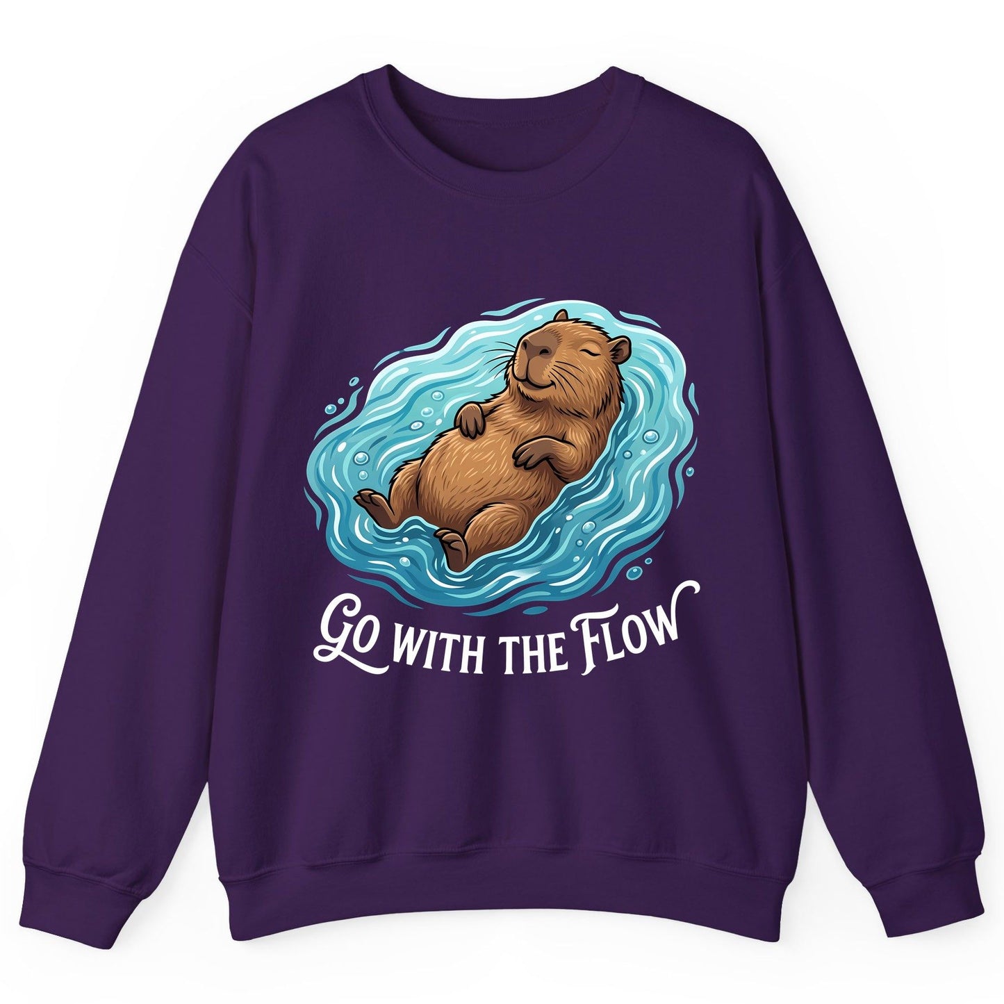 Go WITH THE Flow Funny Capybara Sweatshirt - product mockup - Purple