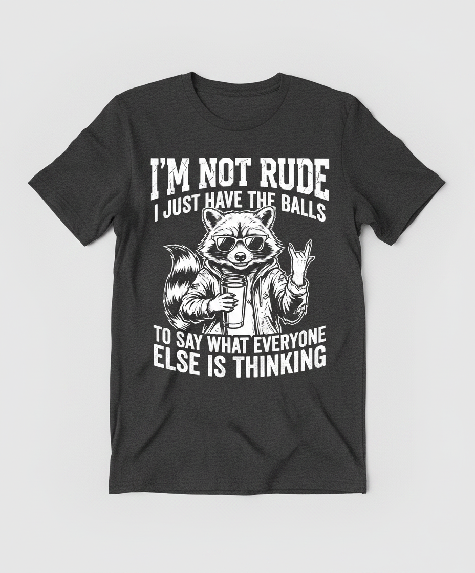 Sassy Raccoon I'm Not Rude Funny Quote T-Shirt - Dark Heather