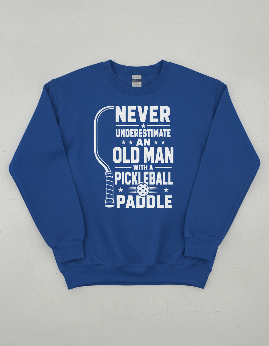 Never Underestimate An Old Man With A Pickleball Paddle Sweatshirt - Royal
