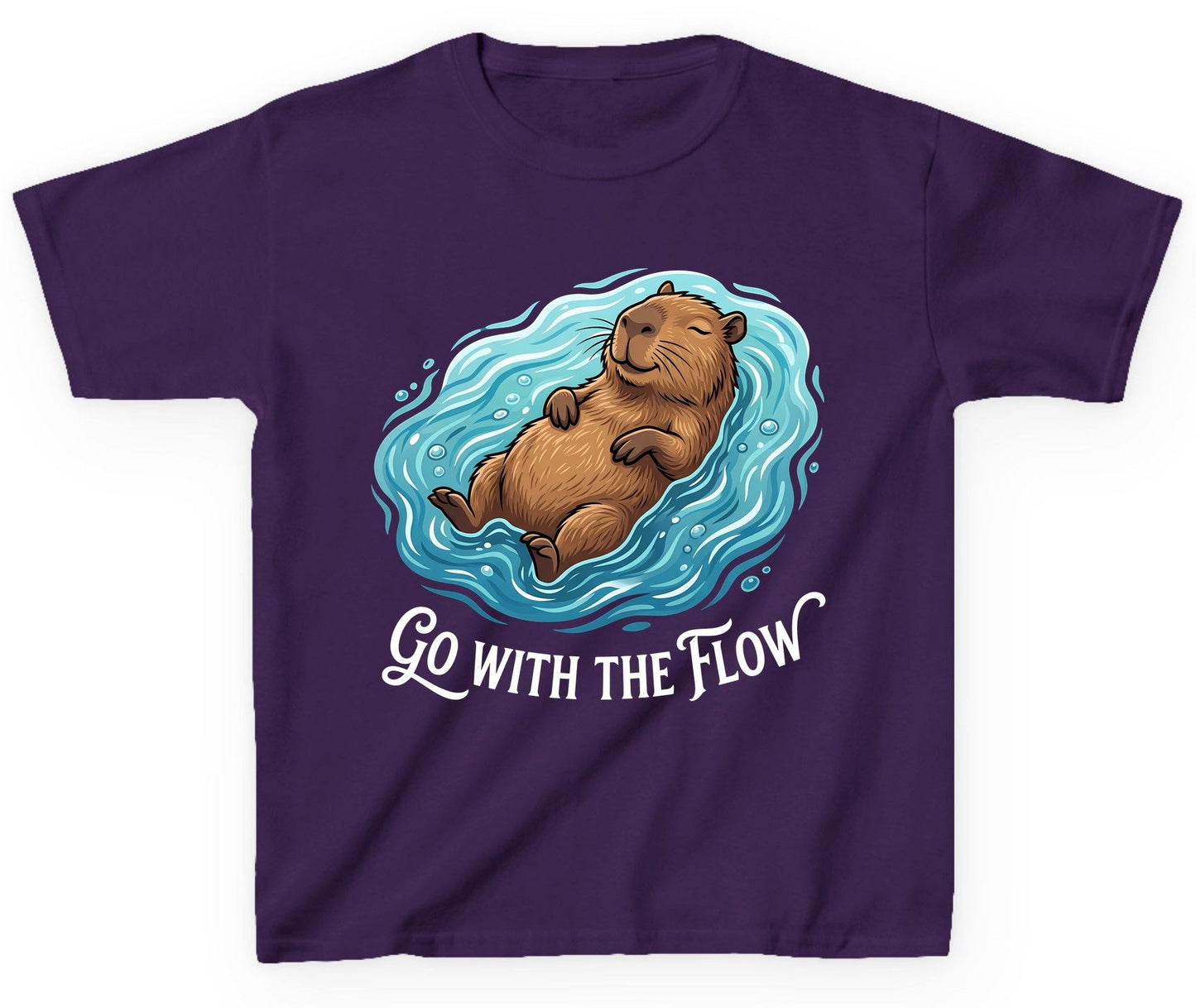 Go WITH THE Flow Funny Capybara Youth T-Shirt - product mockup - Purple