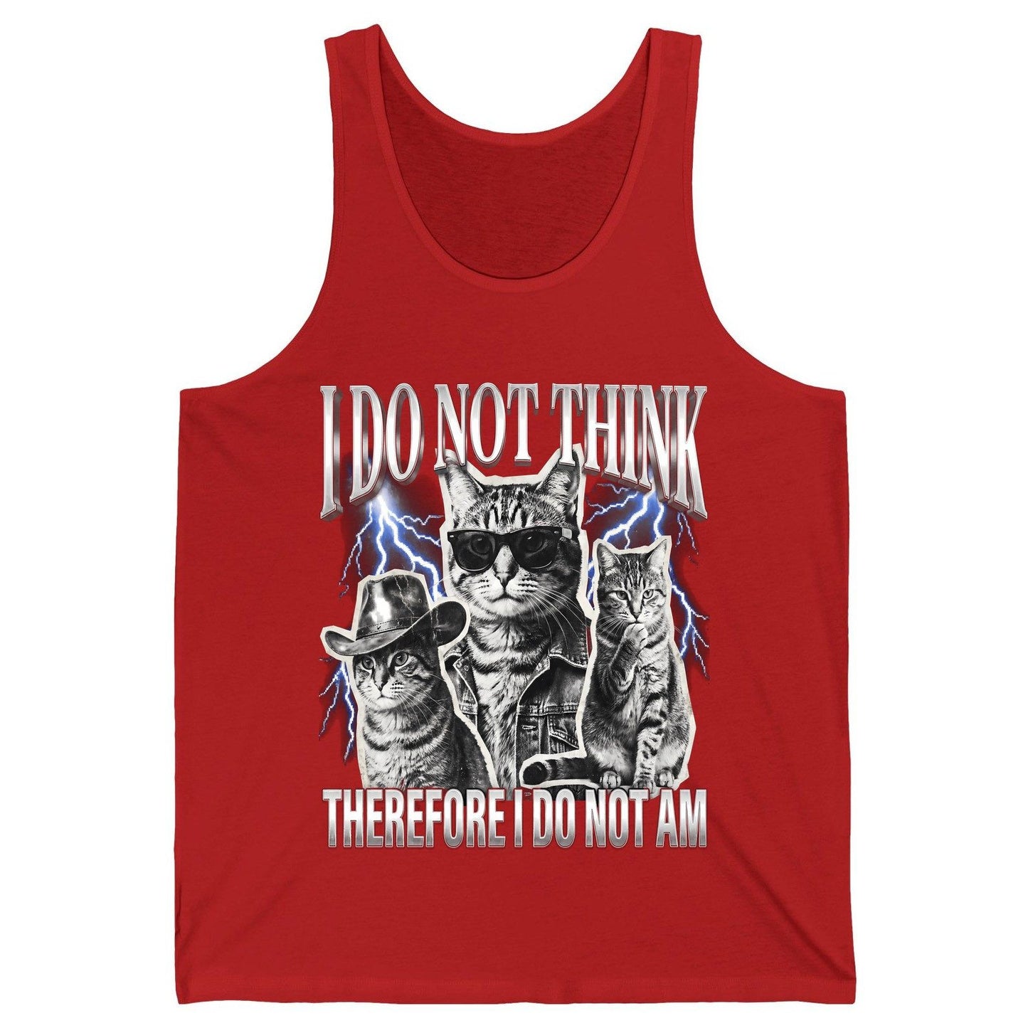 I Do Not Think Therefore I Do Not Am cats Tank Top Red product mockup
