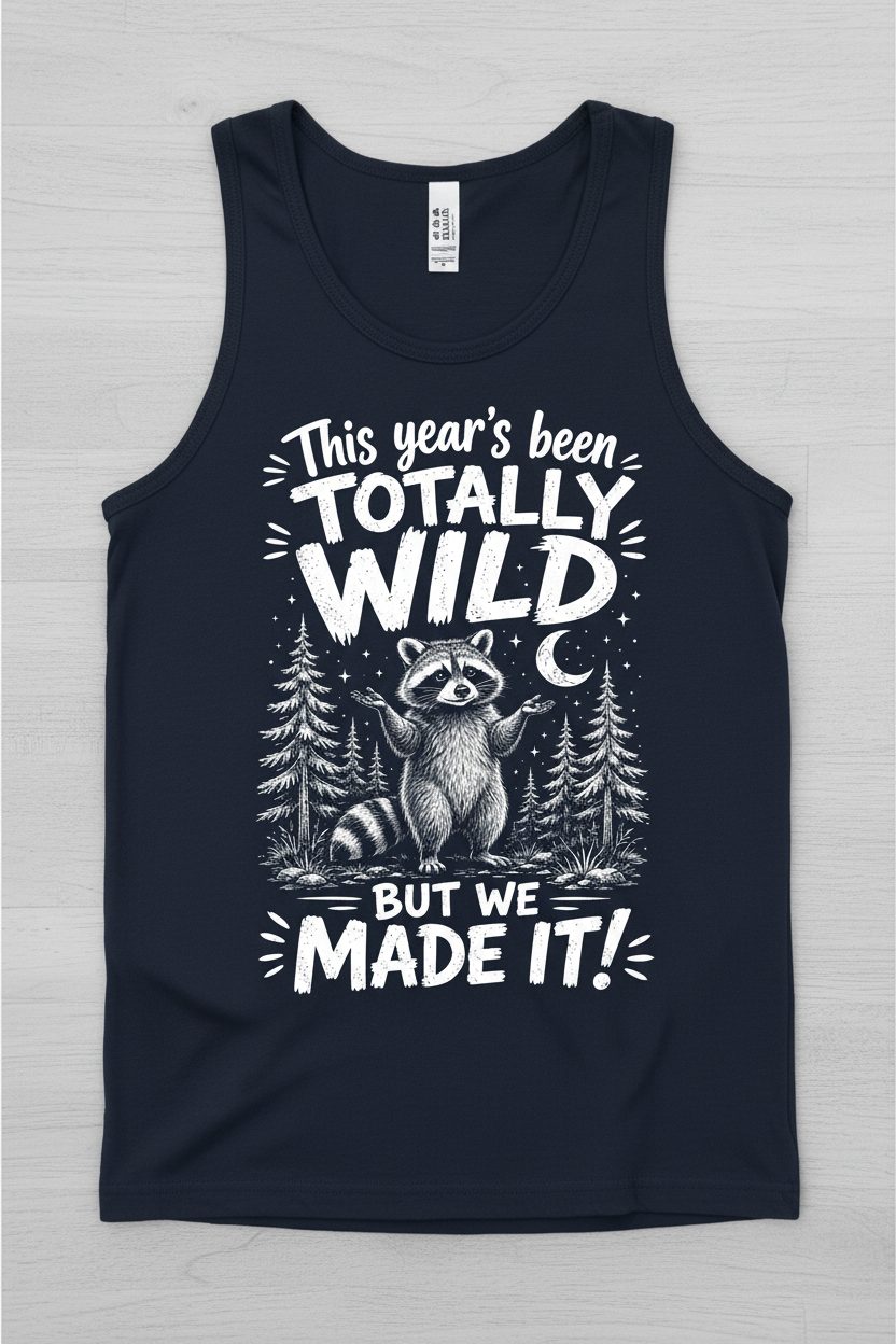 Totally Wild Year Raccoon Funny People a Sense of Humor Tank Top - product mockup - Navy