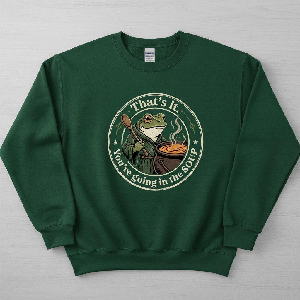 That's It You're Going In The Soup Frog Meme Sweatshirt - Forest Green