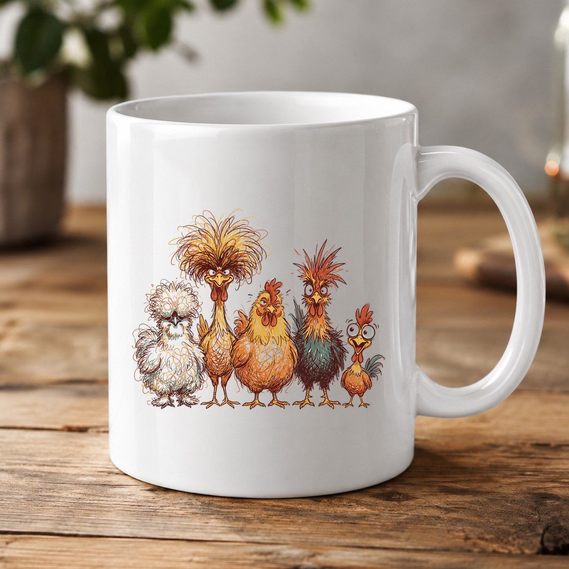 Funny Scribble Art Chickens chickens White Mug White product mockup