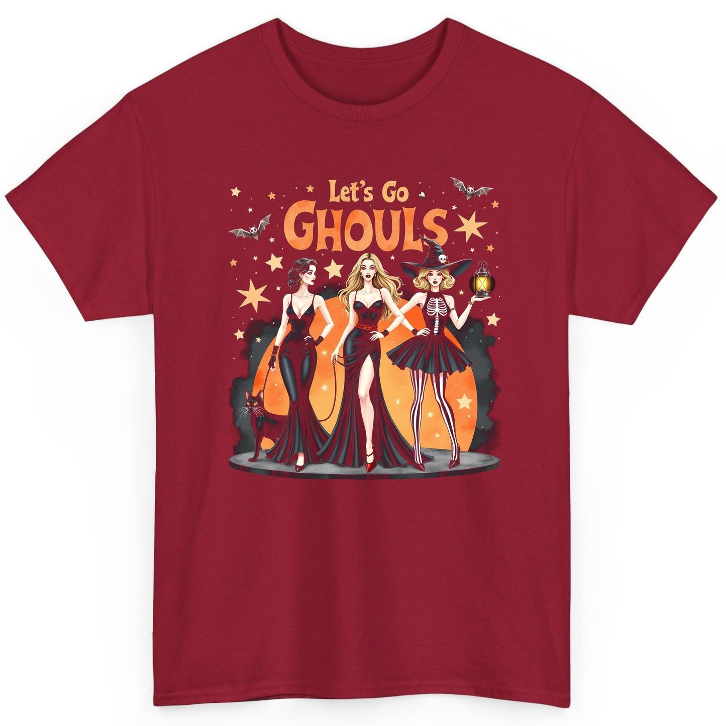 Let's Go Ghouls Halloween women T-Shirt Cardinal Red product mockup