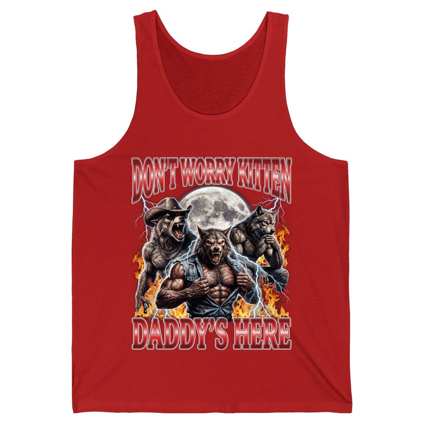 Don't Worry Kitten Daddy's Here werewolves Tank Top Red product mockup