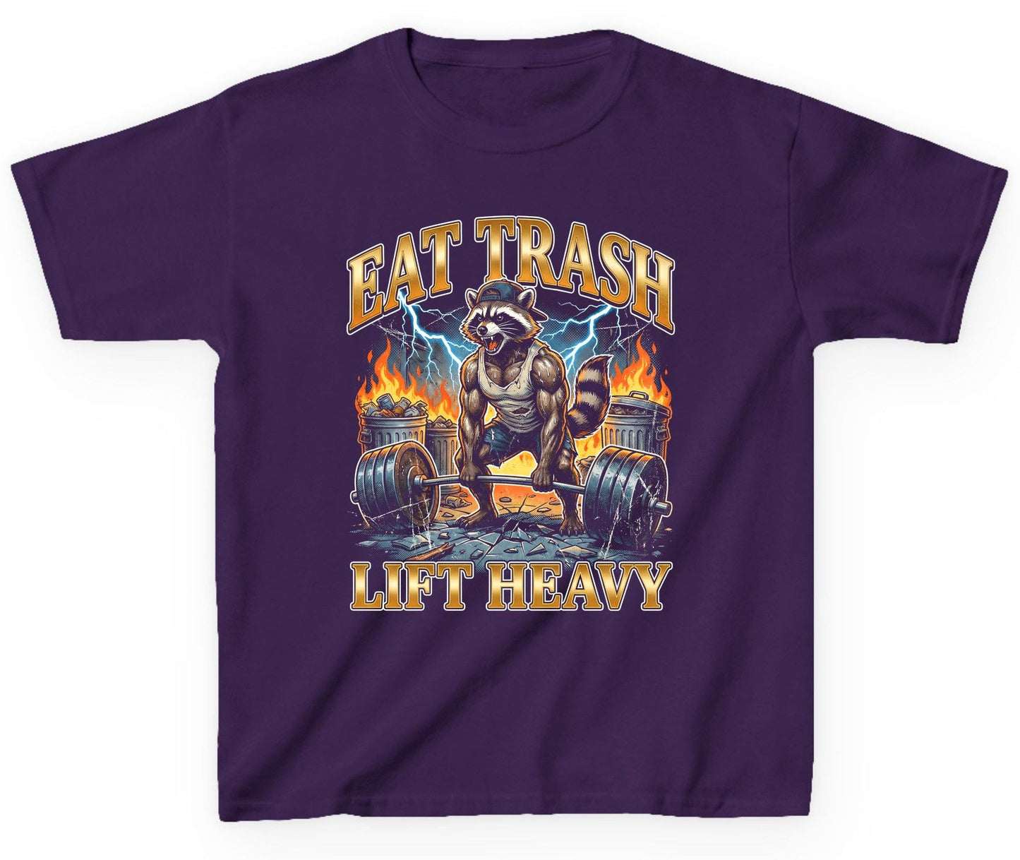 Eat Trash Lift Heavy raccoon Youth T-Shirt Purple product mockup