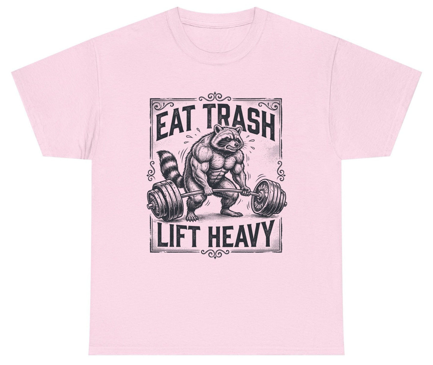 Eat Trash Lift Heavy raccoon Youth T-Shirt Light Pink product mockup