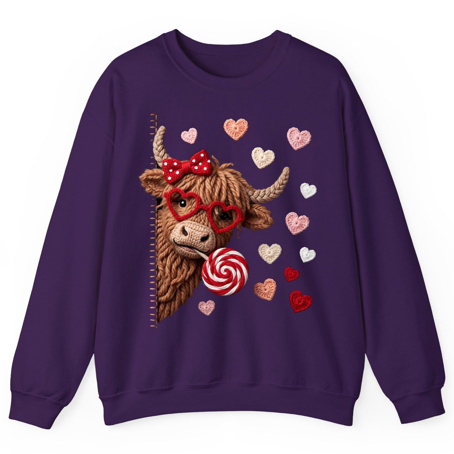 Crochet Valentine's Highland Cow highland cow Sweatshirt Purple product mockup