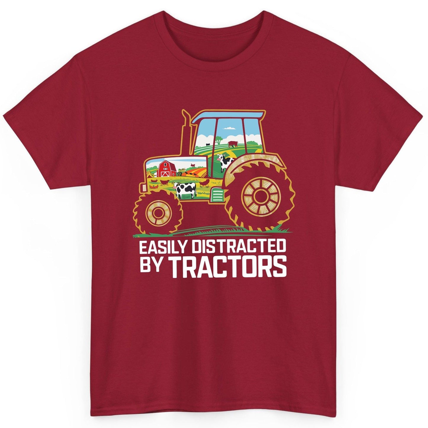 Easily Distracted by Tractors farming T-Shirt Cardinal Red product mockup