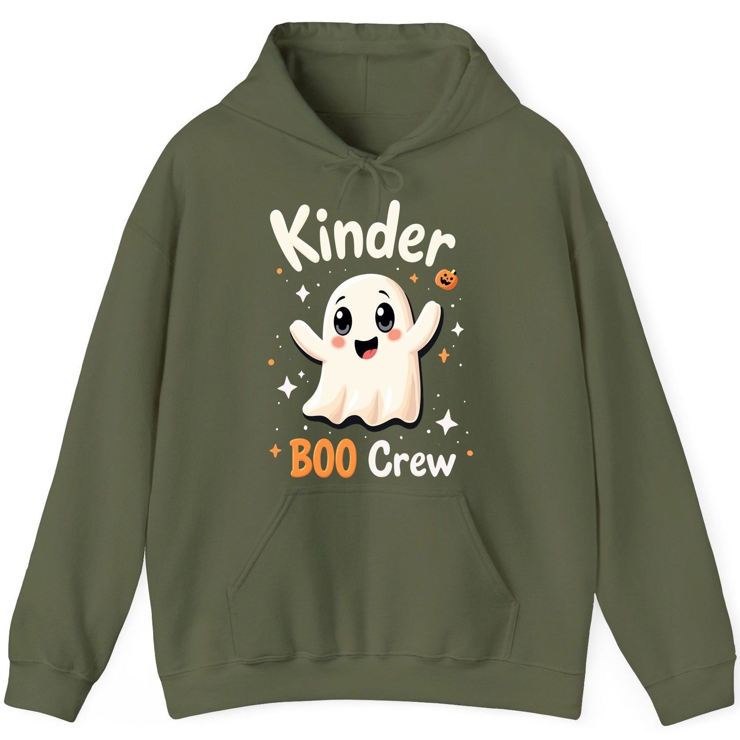 Kinder Boo Crew cute ghost Hoodie Military Green product mockup