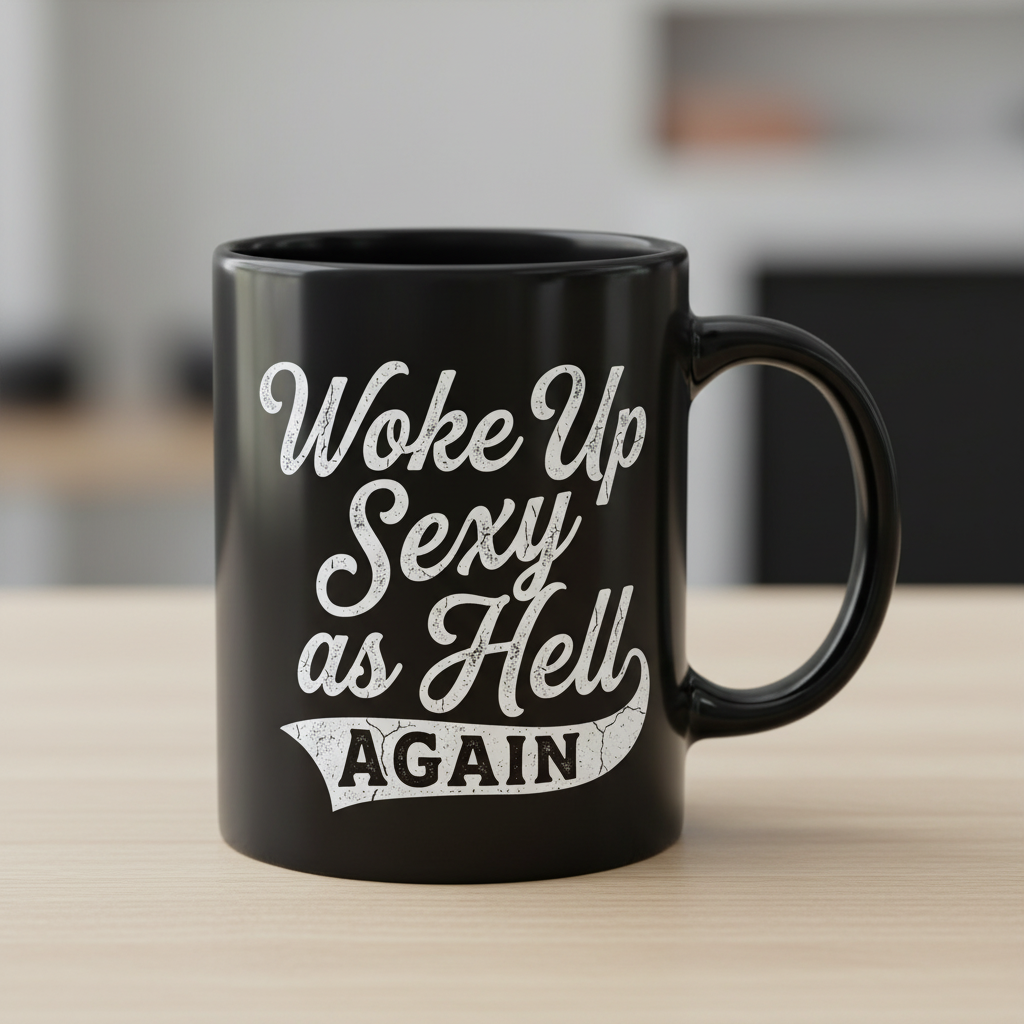 Woke Up Sexy As Hell Again Funny Sarcastic Quote Black Mug - Black