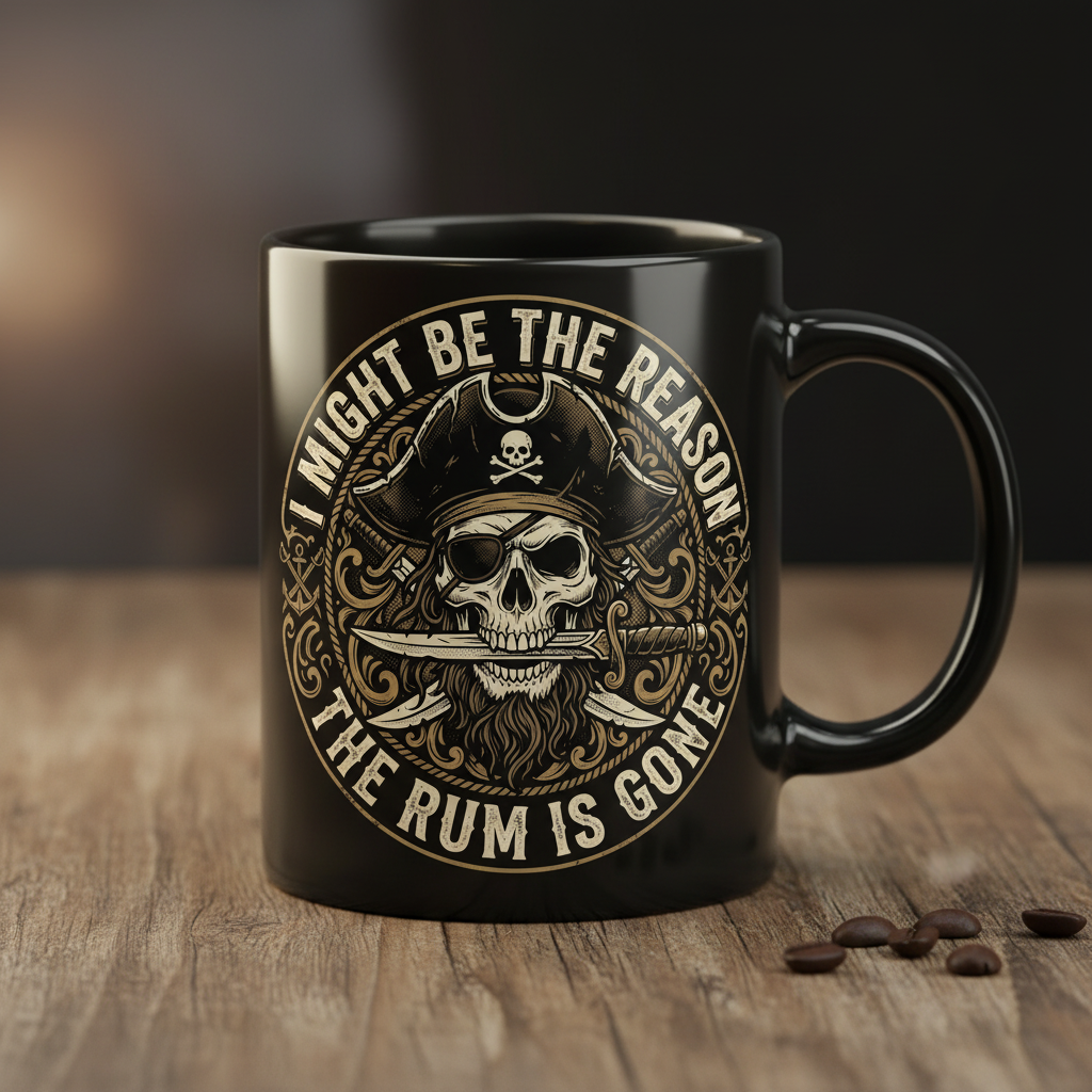 I Might Be The Reason The Rum Is Gone Pirate Skull Black Mug - Black