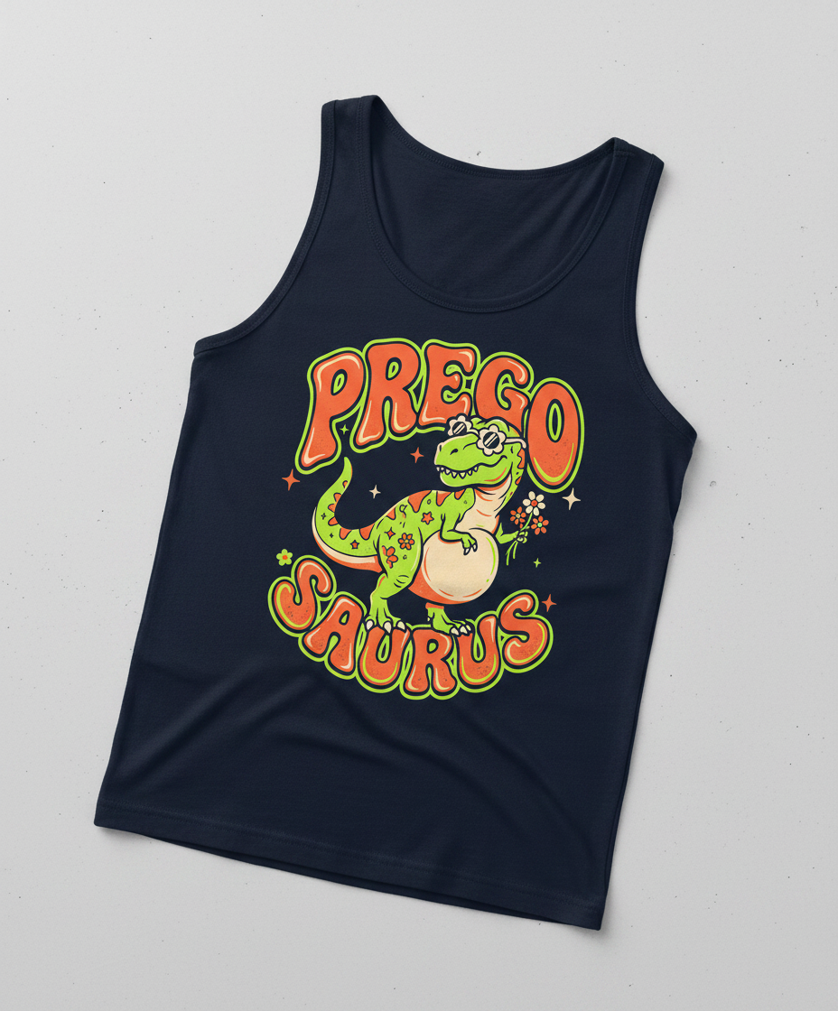 Prego Saurus Retro Pregnant Dinosaur Tank Top - Navy