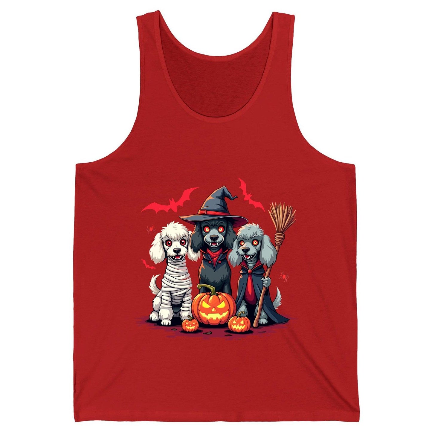 Spooky Poodle Trio Halloween dogs Tank Top Red product mockup