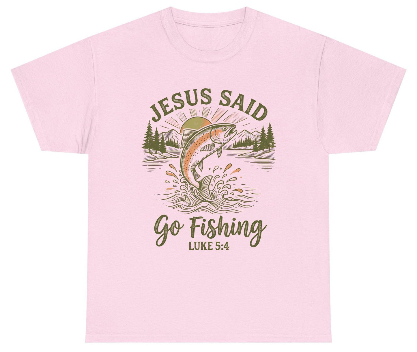 JESUS SAID Go Fishing LUKE 5 4 Vintage Christian Youth T-Shirt - product mockup - Light Pink