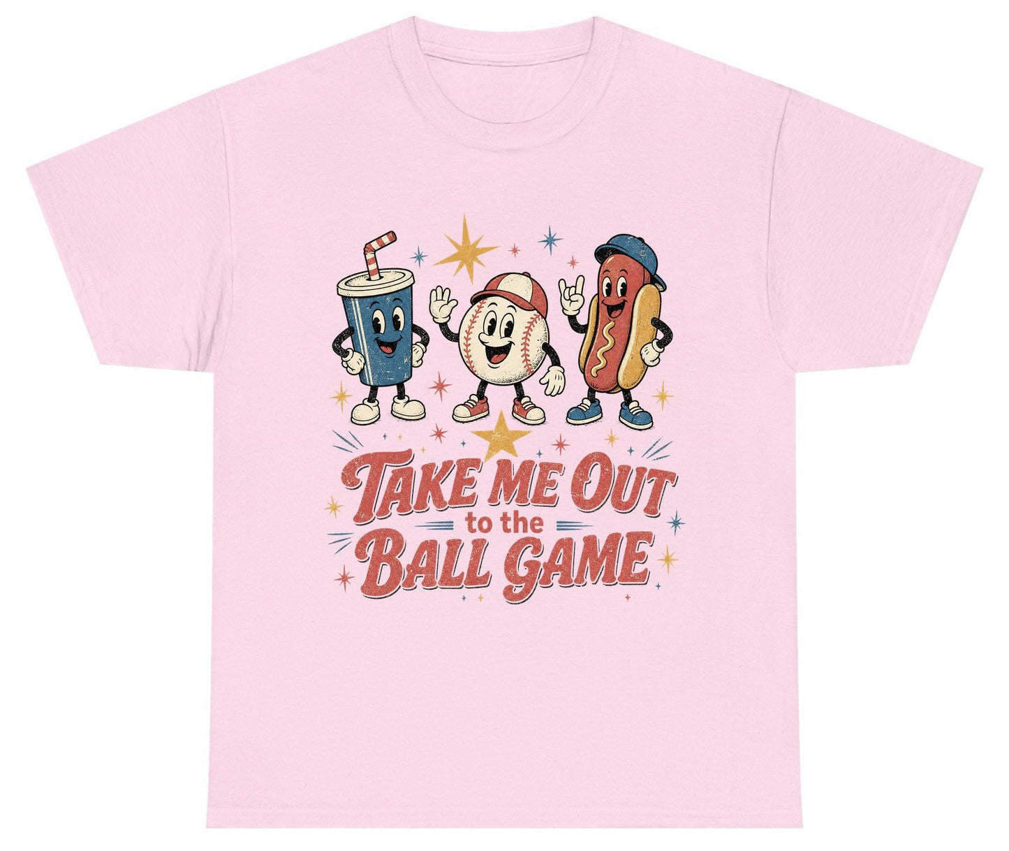 Take Me Out to the Ball Game Retro Baseball Youth T-Shirt - product mockup - Light Pink
