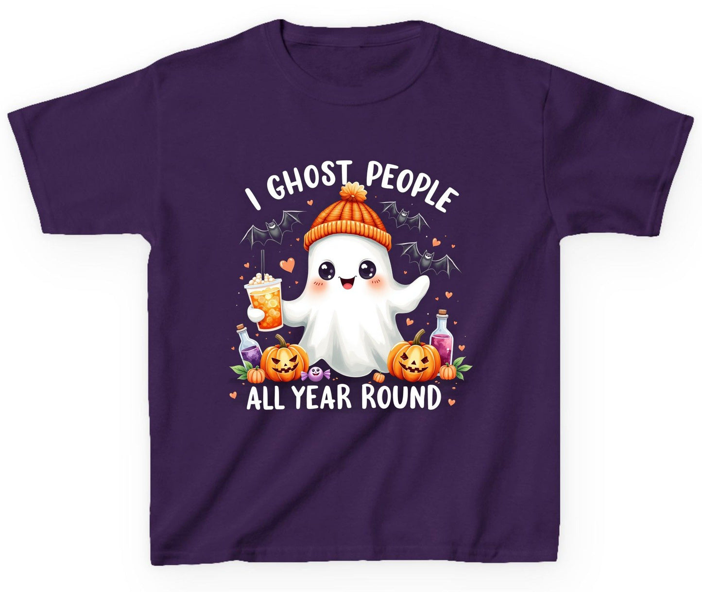I Ghost People All Year Round cute ghost Youth T-Shirt Purple product mockup