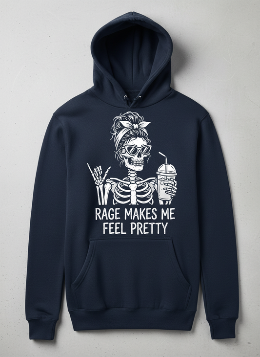 Rage Makes Me Feel Pretty Skeleton Messy Bun Hoodie - Navy
