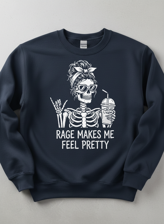 Rage Makes Me Feel Pretty Skeleton Messy Bun Sweatshirt - Navy