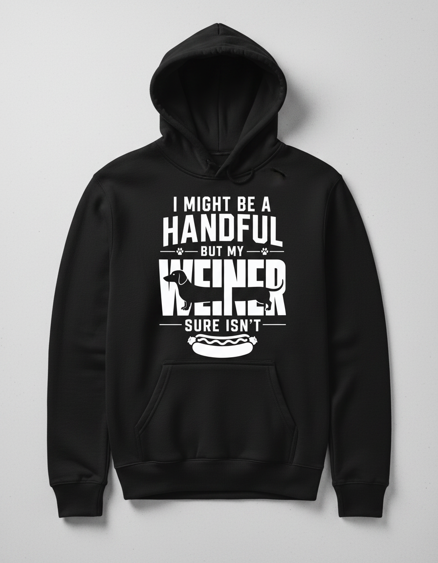 Funny Dachshund Wiener Dog Pun 'I Might Be A Handful' Hoodie - Black