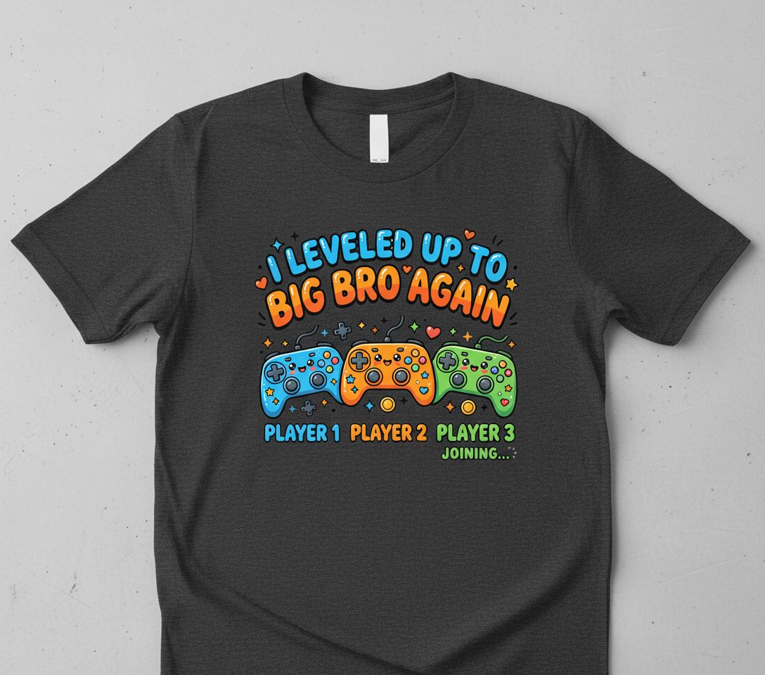 I Leveled UP TO BIG BRO AGAIN Brother Announcement T-Shirt - product mockup - Dark Heather